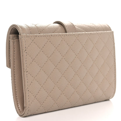 Saint Laurent Grain De Poudre Textured Mixed Matelasse Triquilt Small Monogram Envelope Wallet Dark Beige 3 of 7