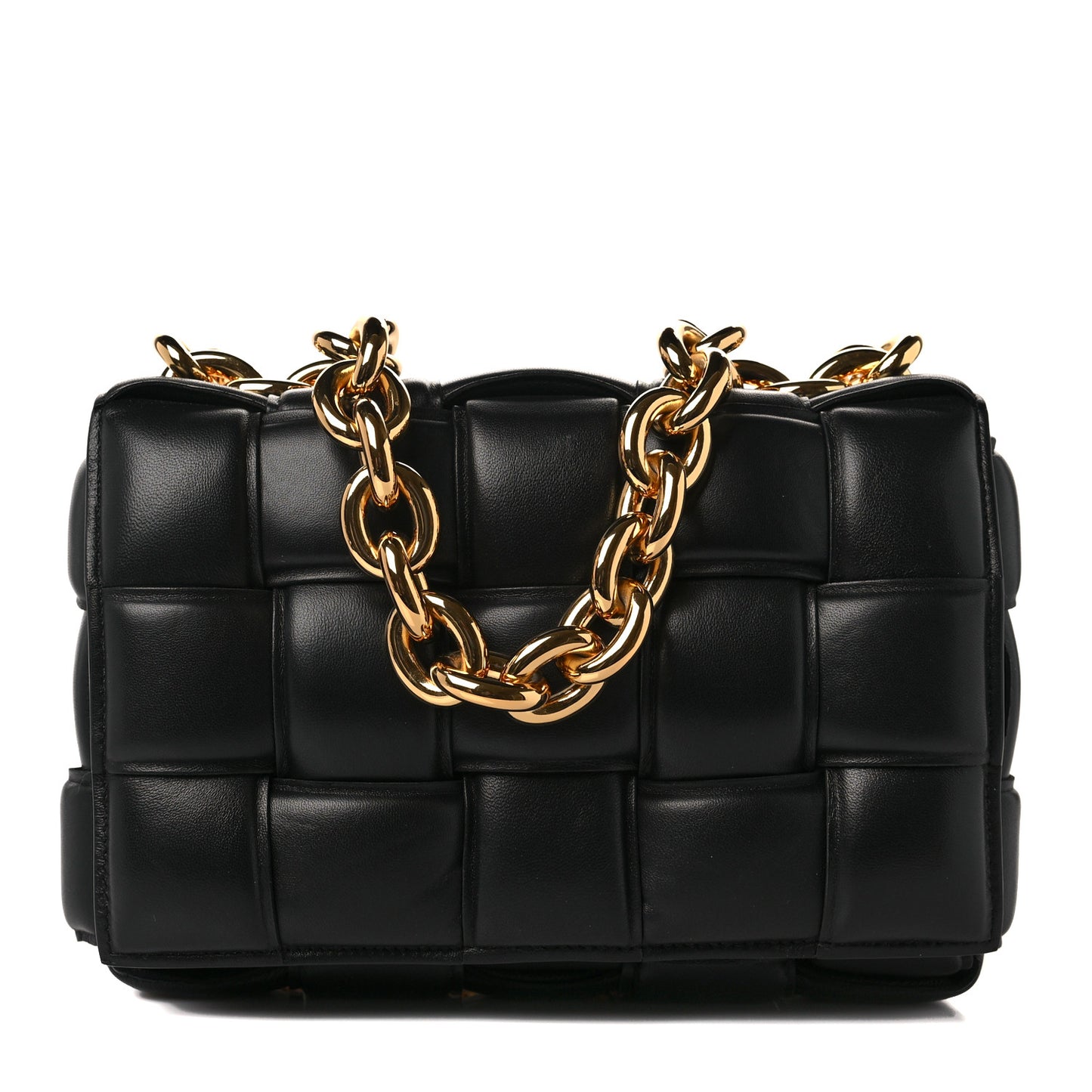 Lambskin Maxi Intreccio Padded Chain Cassette Crossbody Bag Black