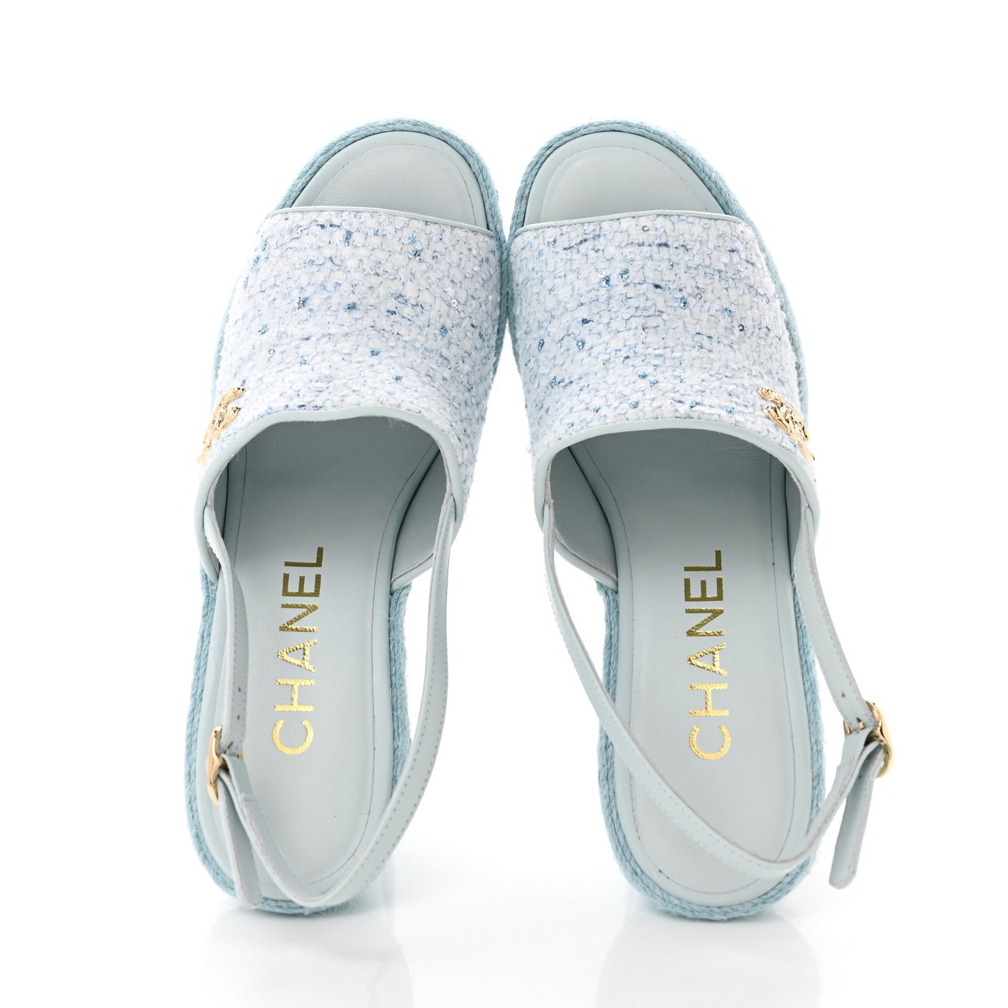 Tweed Braided Cord Wedge Sandals  37 Blue