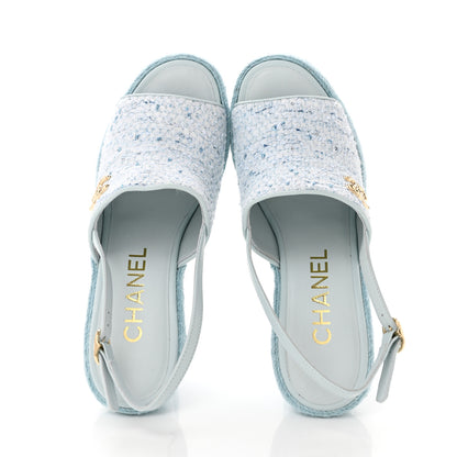 Chanel Tweed Braided Cord Wedge Sandals  37 Blue 2 of 9