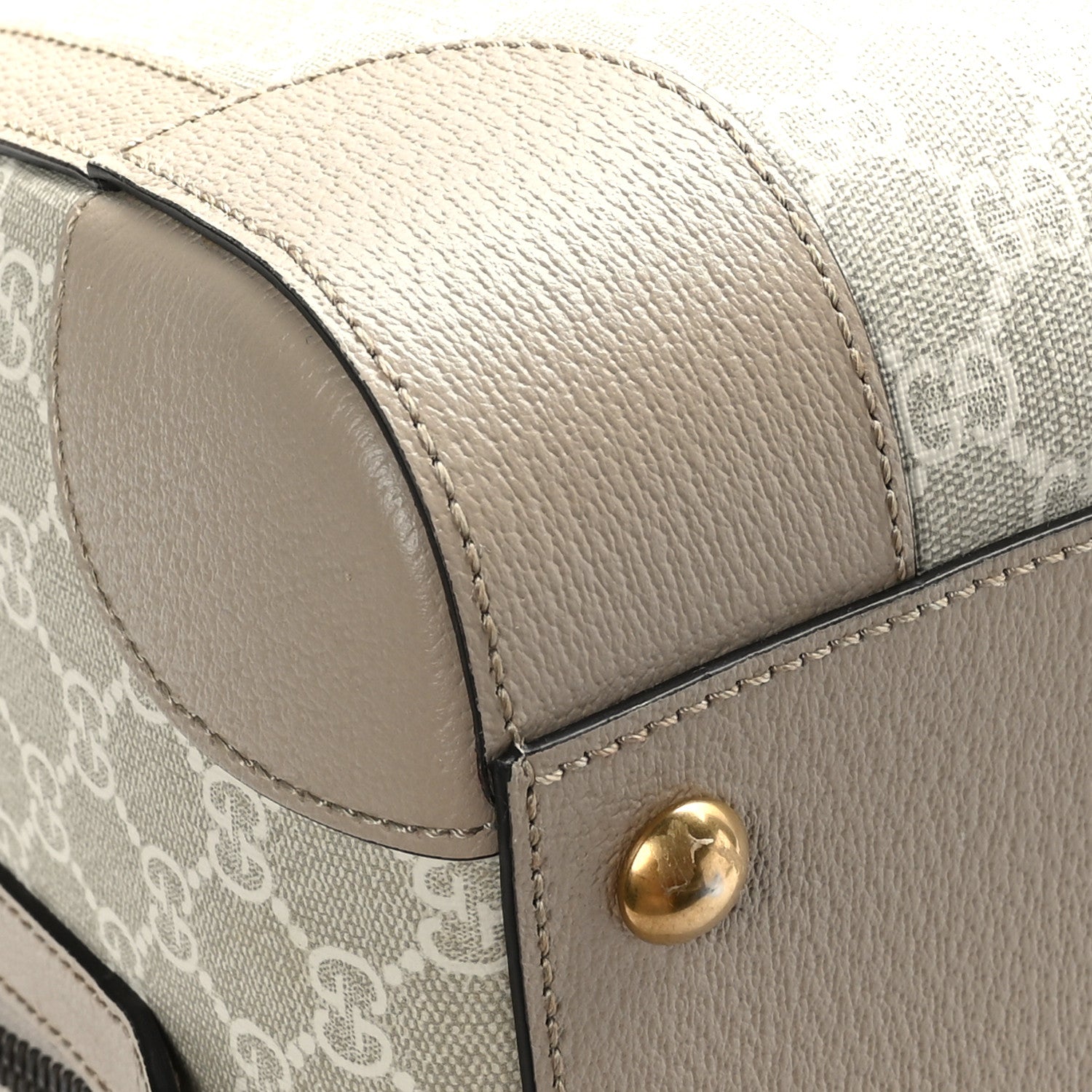 Gucci GG Supreme Monogram Textured Dollar Calfskin Web Medium Savoy Duffle Bag Beige Mystic White Oatmeal 7 of 10