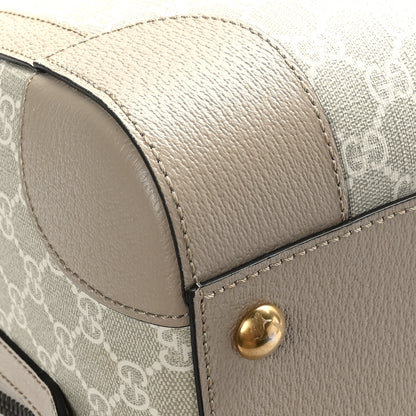 Gucci GG Supreme Monogram Textured Dollar Calfskin Web Medium Savoy Duffle Bag Beige Mystic White Oatmeal 7 of 10