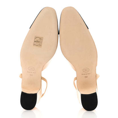 Chanel Goatskin Grosgrain Cap Toe CC Slingback Pumps 39 Beige Black 5 of 9