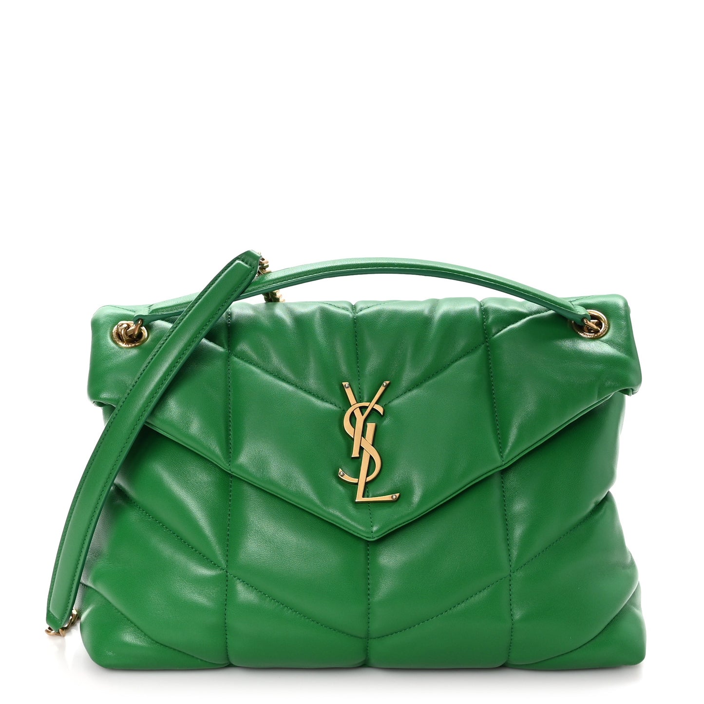 Lambskin Quilted Medium Loulou Puffer Monogram Chain Satchel New Vert Praire