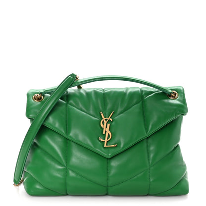 Saint Laurent Lambskin Quilted Medium Loulou Puffer Monogram Chain Satchel New Vert Praire 1 of 10