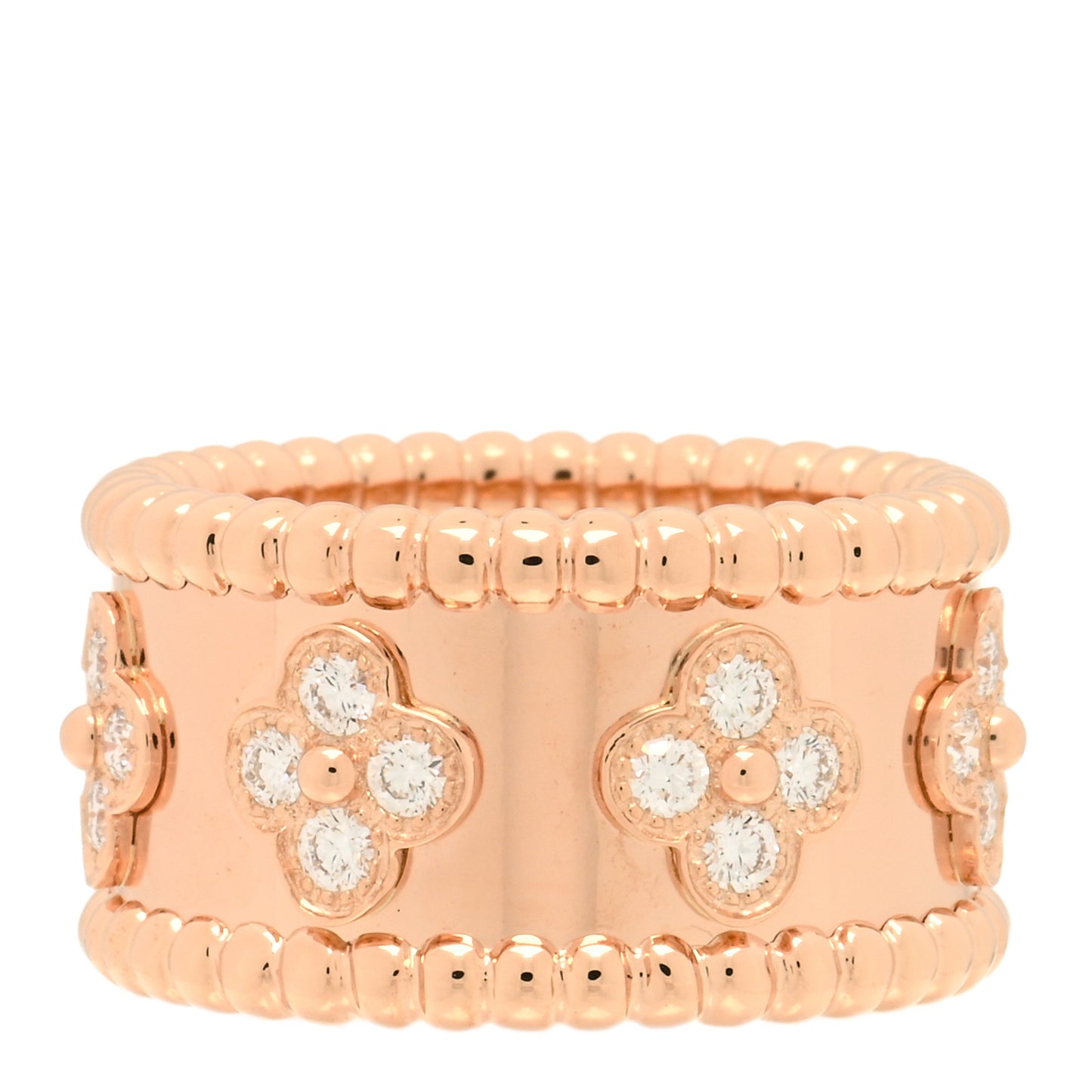 18K Rose Gold Diamond Small Perlee Clovers Ring 48/4.5