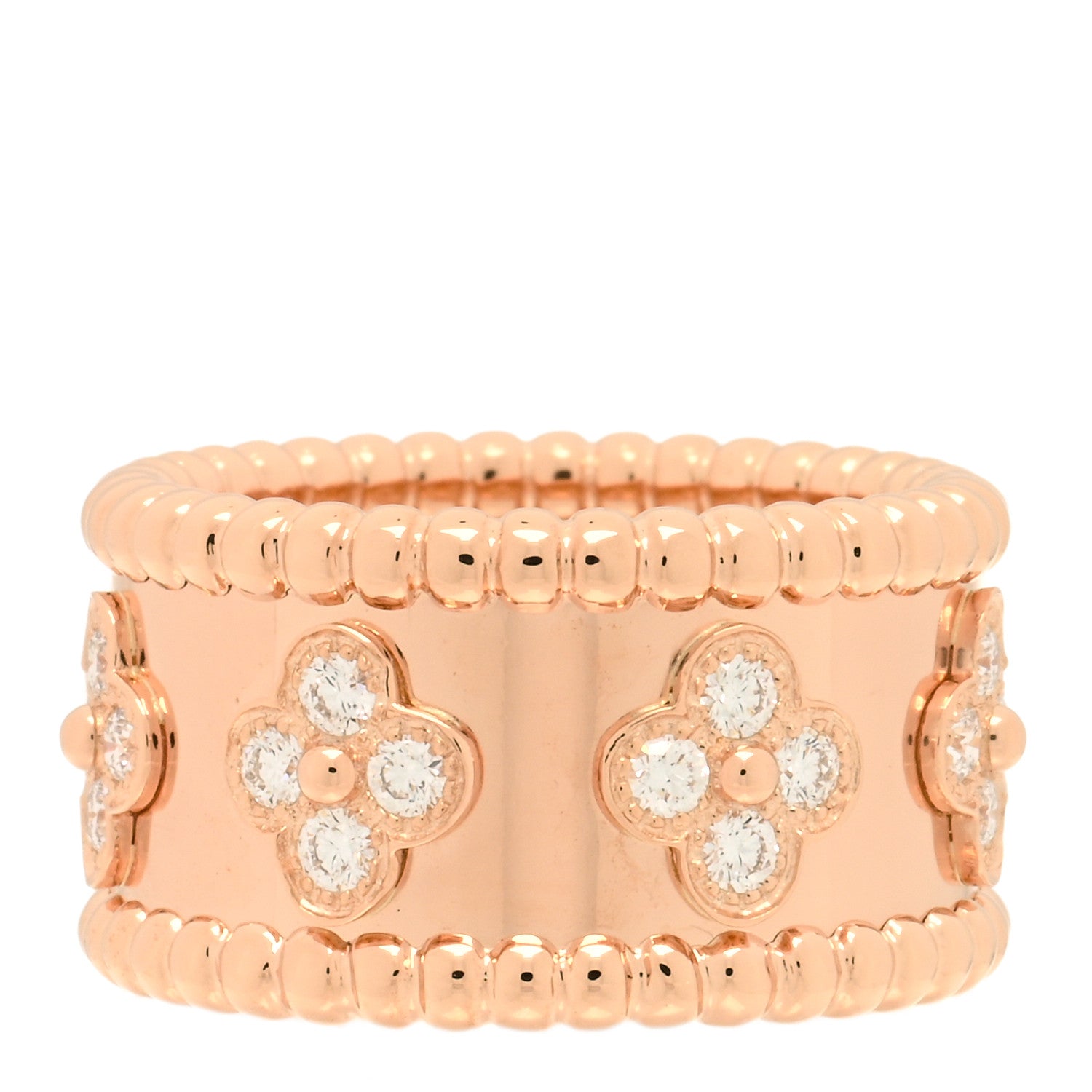 Van Cleef & Arpels 18K Rose Gold Diamond Small Perlee Clovers Ring 48/4.5 3 of 4