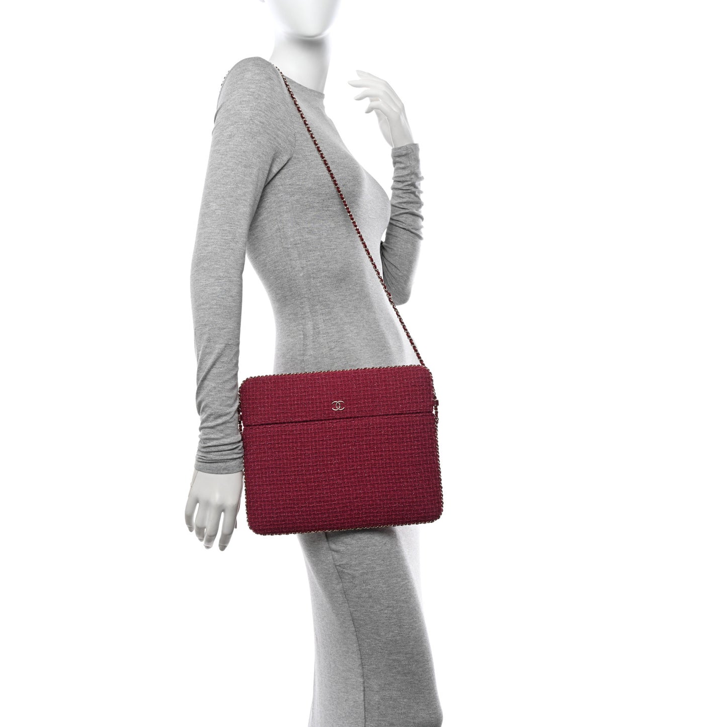 Tweed Chain Around Tablet Holder Crossbody Pink