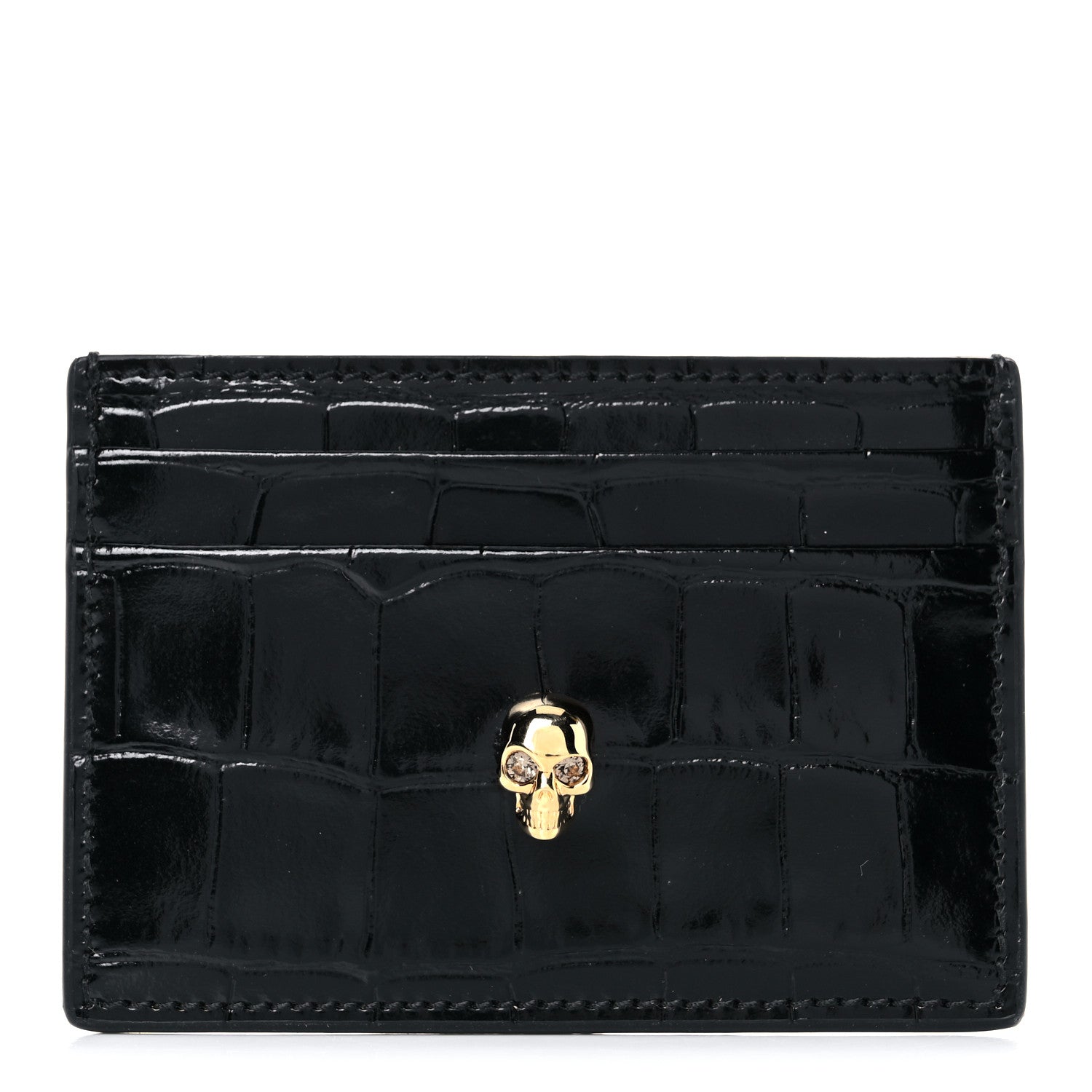 Alexander McQueen Patent Crocodile Embossed Skull Card Holder Black 1 of 8