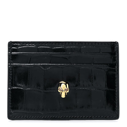Alexander McQueen Patent Crocodile Embossed Skull Card Holder Black 1 of 8