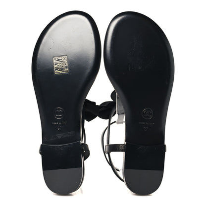 Chanel Lambskin Grosgrain Camellia Thong Sandals 37 Black 6 of 9