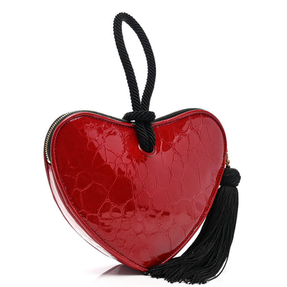 Saint Laurent Patent Crocodile Embossed Sac Coeur Heart Shaped Clutch Red 3 of 6