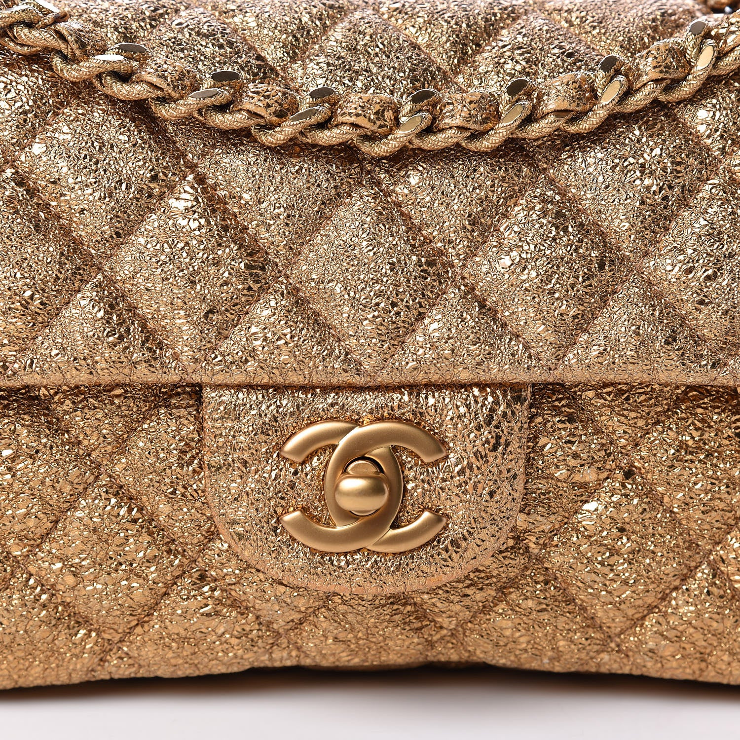 Chanel Metallic Crackled Calfskin Quilted East West Flap Dark Gold 8 of 12