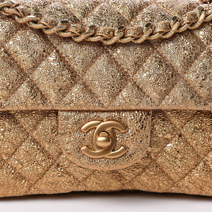 Chanel Metallic Crackled Calfskin Quilted East West Flap Dark Gold 8 of 12