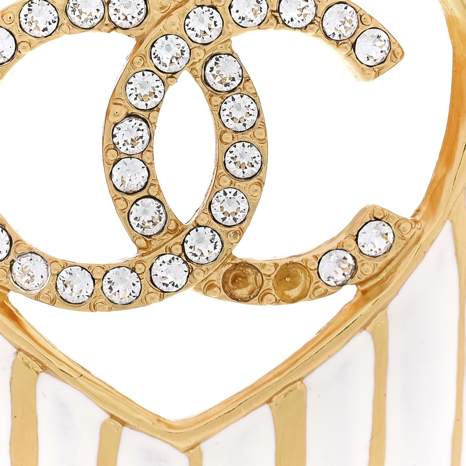 Chanel Crystal Heart CC Cuff Bracelet M Gold White 4 of 4