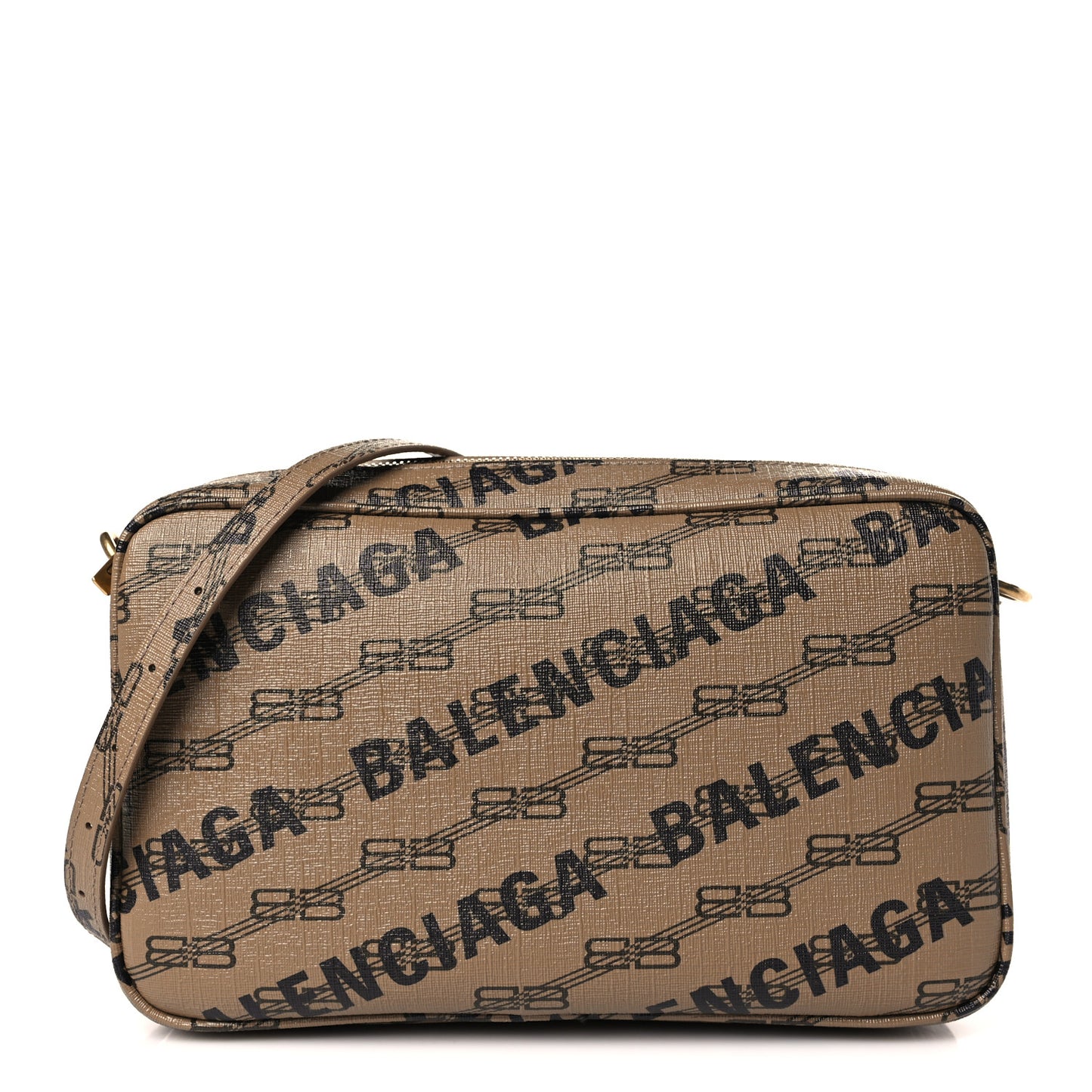 Coated Canvas BB Monogram Allover Logo Medium Signature Camera Bag Beige Brown Black