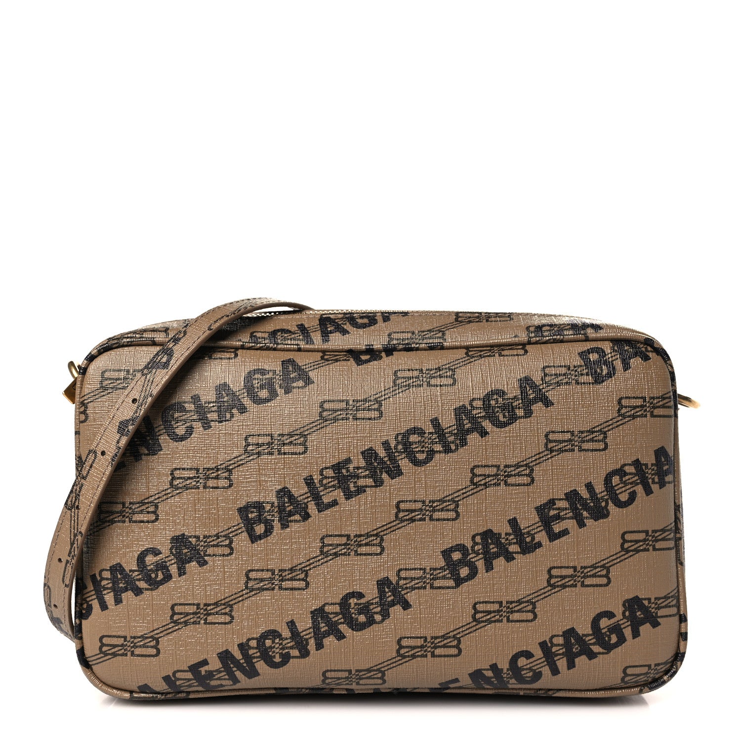 Balenciaga Coated Canvas BB Monogram Allover Logo Medium Signature Camera Bag Beige Brown Black 1 of 9