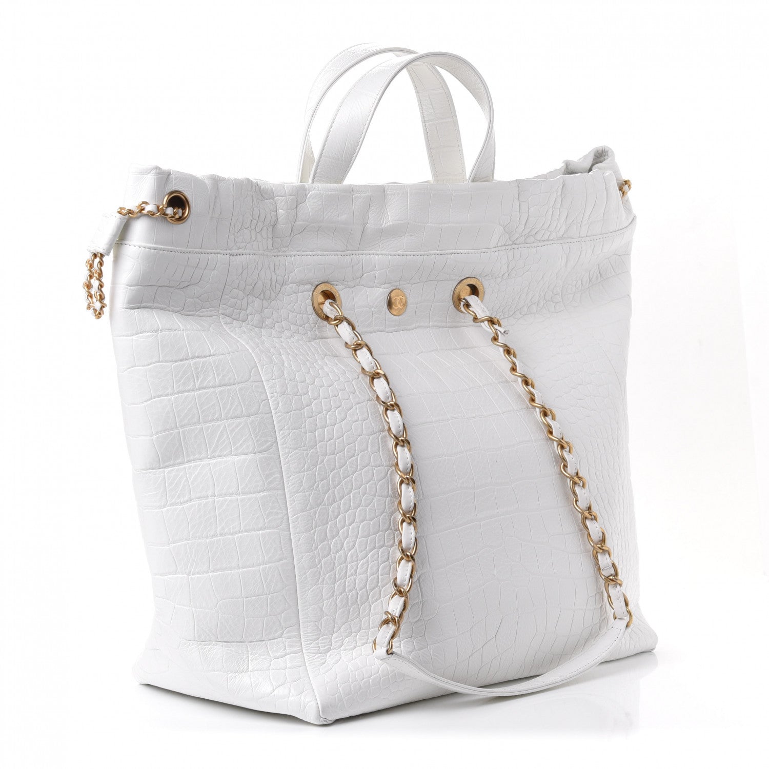 Chanel Calfskin Crocodile Embossed Large Cocodile Shopping Tote White 2 of 5