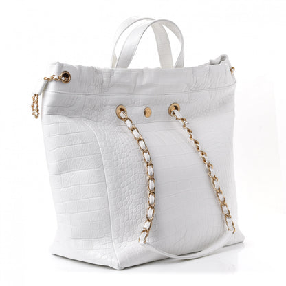 Chanel Calfskin Crocodile Embossed Large Cocodile Shopping Tote White 2 of 5