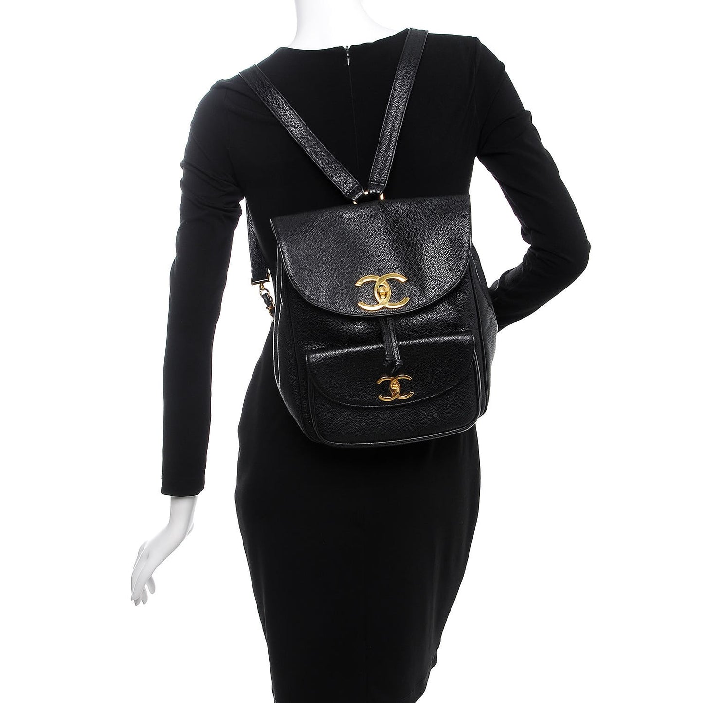 Caviar Drawstring Backpack Black