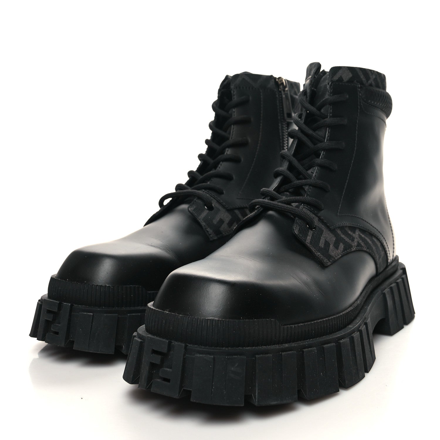 Fendi Vitello Fabric Jacquard FF 1974 Mens Fendi Force Ankle Combat Boots 12 Black Grigio 3 of 8