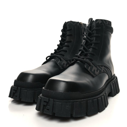 Fendi Vitello Fabric Jacquard FF 1974 Mens Fendi Force Ankle Combat Boots 12 Black Grigio 3 of 8