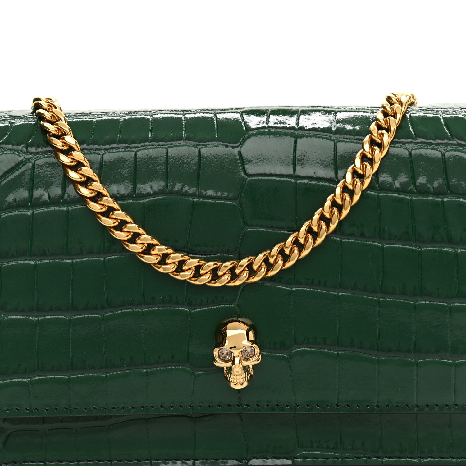 Alexander McQueen Calfskin Crocodile Embossed Skull Mini Crossbody Bag Green 7 of 8