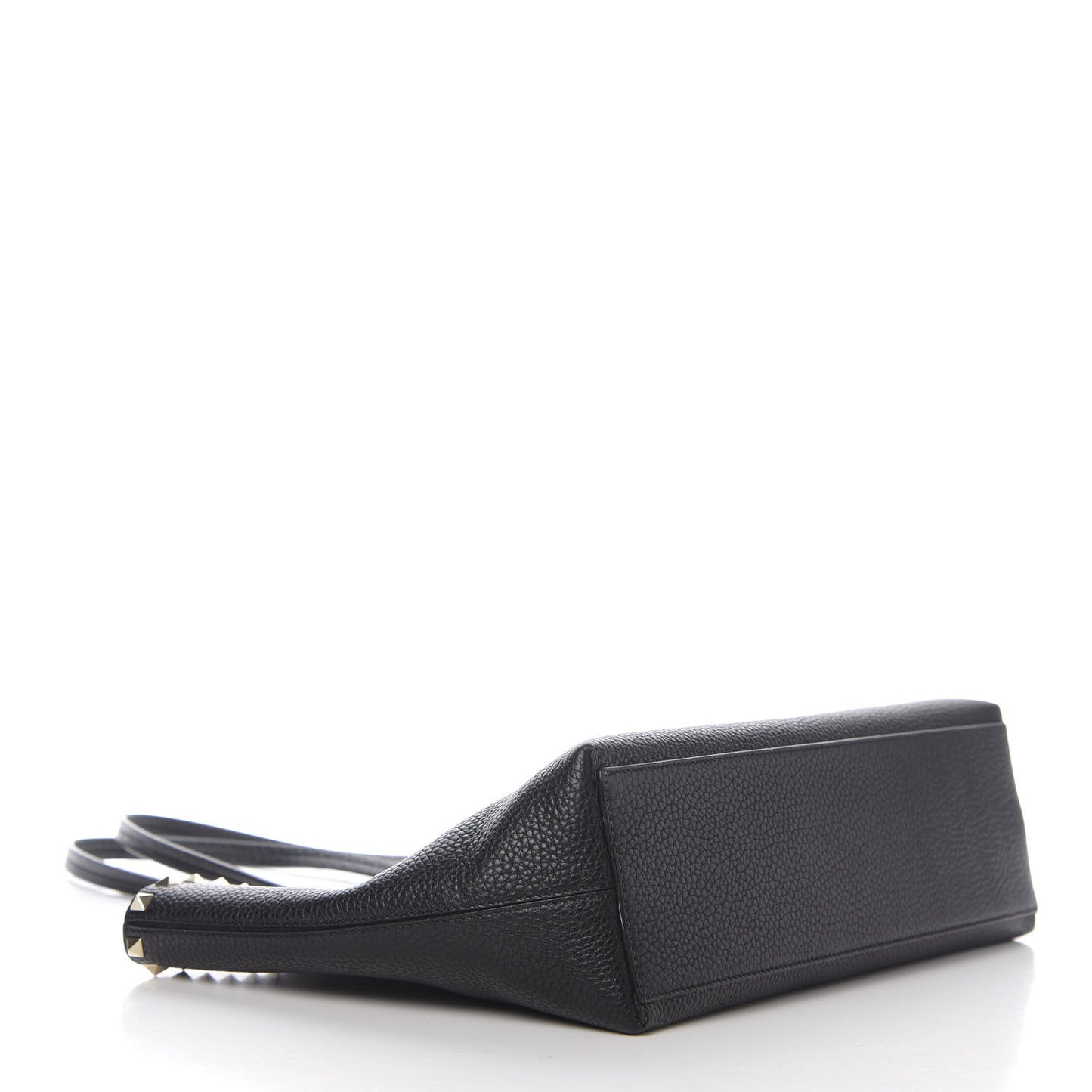 Grained Calfskin Small Rockstud Shoulder Tote Black
