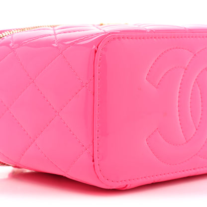 Chanel Patent Quilted Pearl Crush Small Vanity Case With Chain Neon Pink 9 of 15