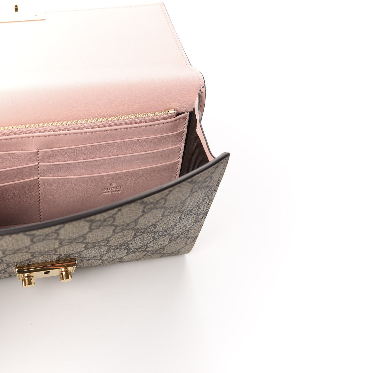 GG Supreme Monogram Calfskin Padlock Clutch Beige Perfect Pink