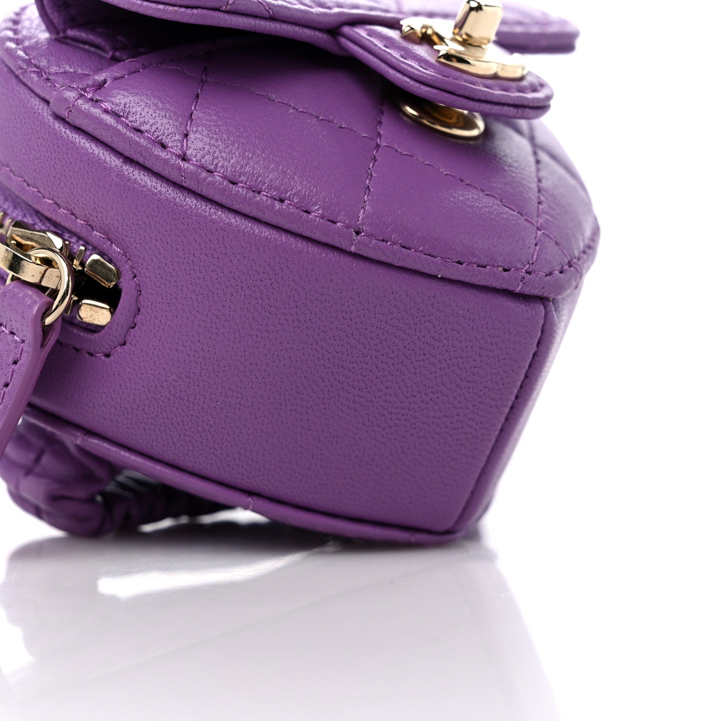 Lambskin Quilted CC In Love Heart Zipped Arm Coin Purse Purple