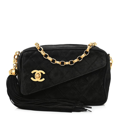 Chanel Suede Quilted CC Tassel Flap Camera Case Black 1 of 10