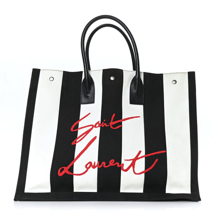 Saint Laurent Canvas Noe Striped Tote Black White 1 of 12