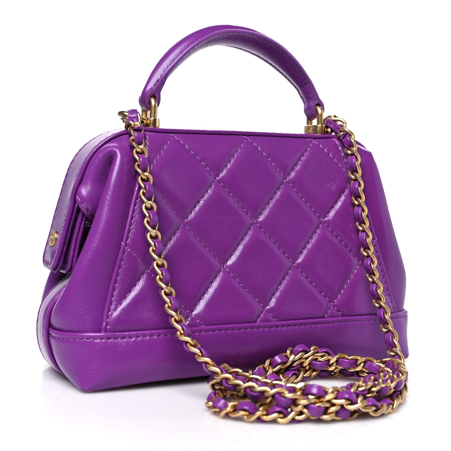 Chanel Shiny Lambskin Quilted Mini Cocodoc Top Handle Bag Purple