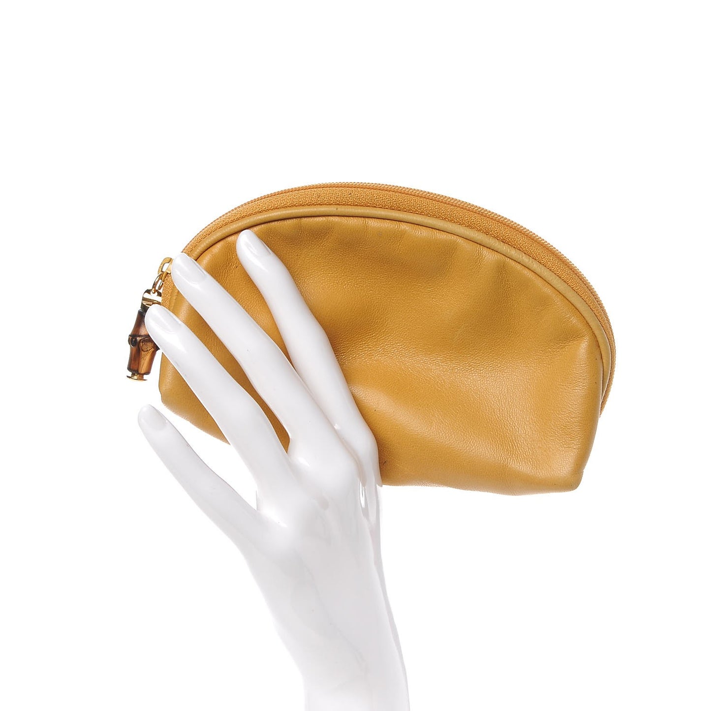 Lambskin Medium Bamboo Cosmetic Case Yellow