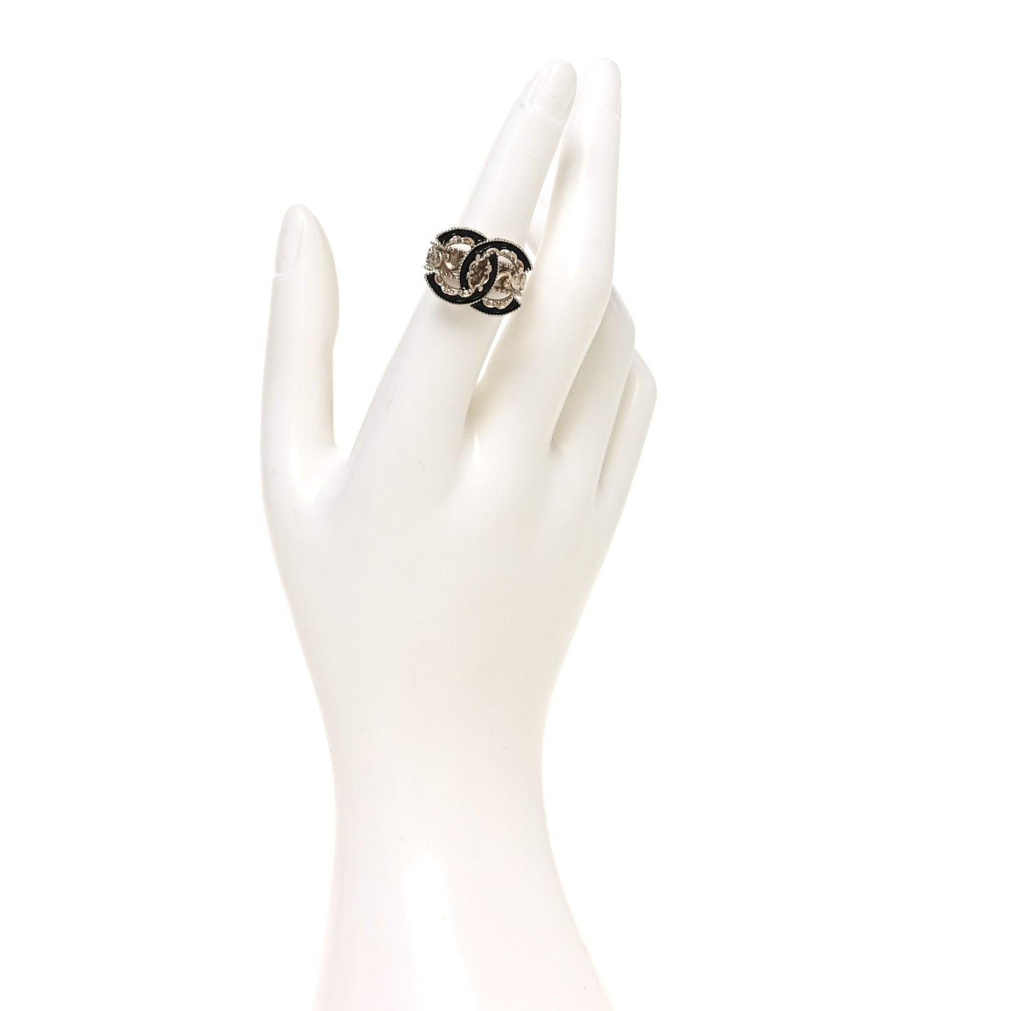 Enamel CC Baroque Ring 52 6 Black Gold