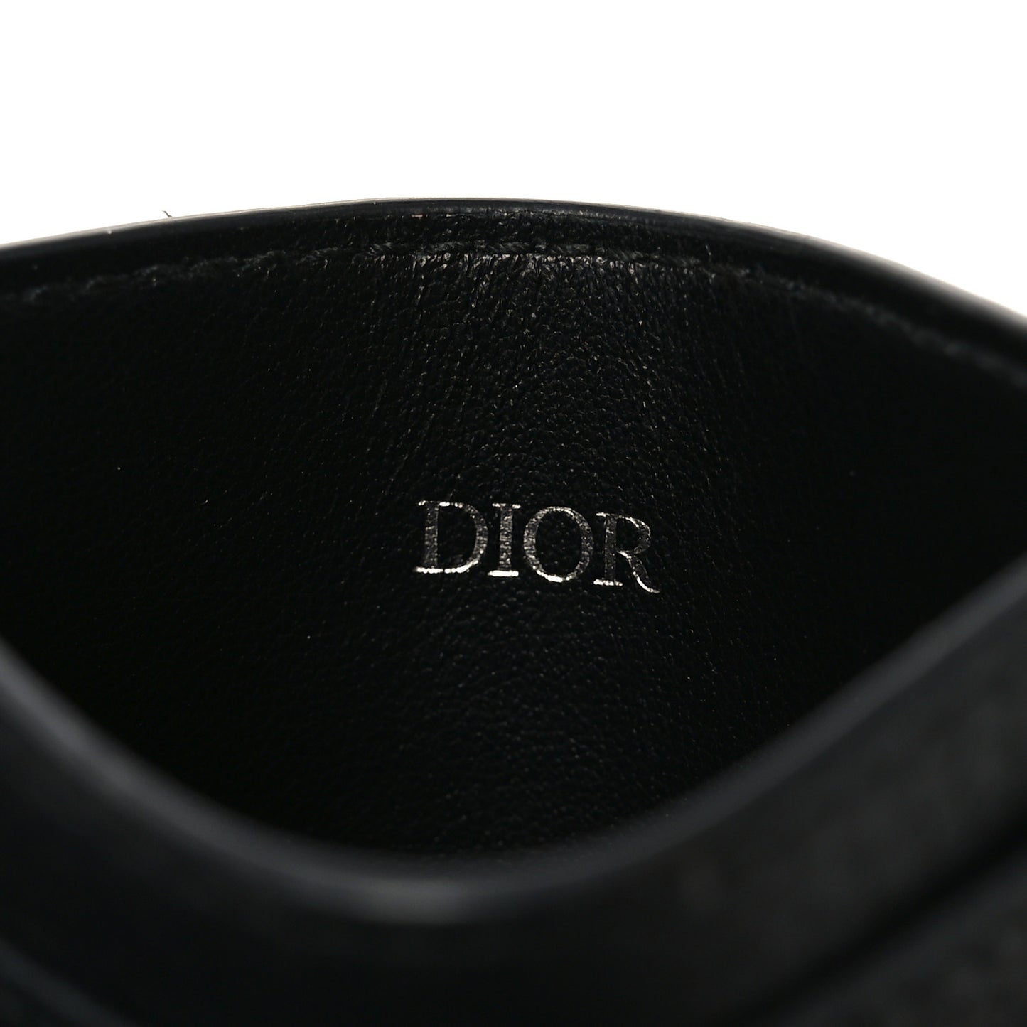Grained Calfskin Oblique Card Holder Black