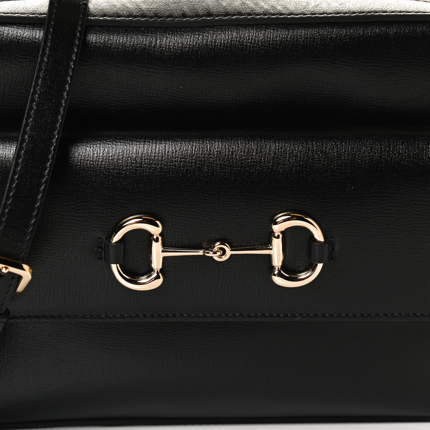 Gucci Textured Calfskin Small Horsebit 1955 Shoulder Bag Black 8 of 12