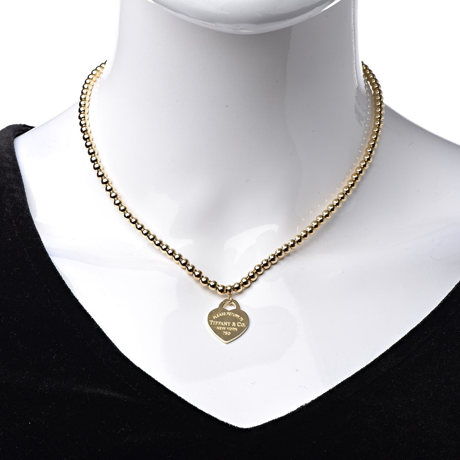 Tiffany 18K Yellow Gold 4mm Return To Tiffany Heart Tag Bead Necklace 2 of 6