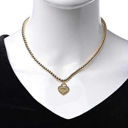 Tiffany 18K Yellow Gold 4mm Return To Tiffany Heart Tag Bead Necklace 2 of 6
