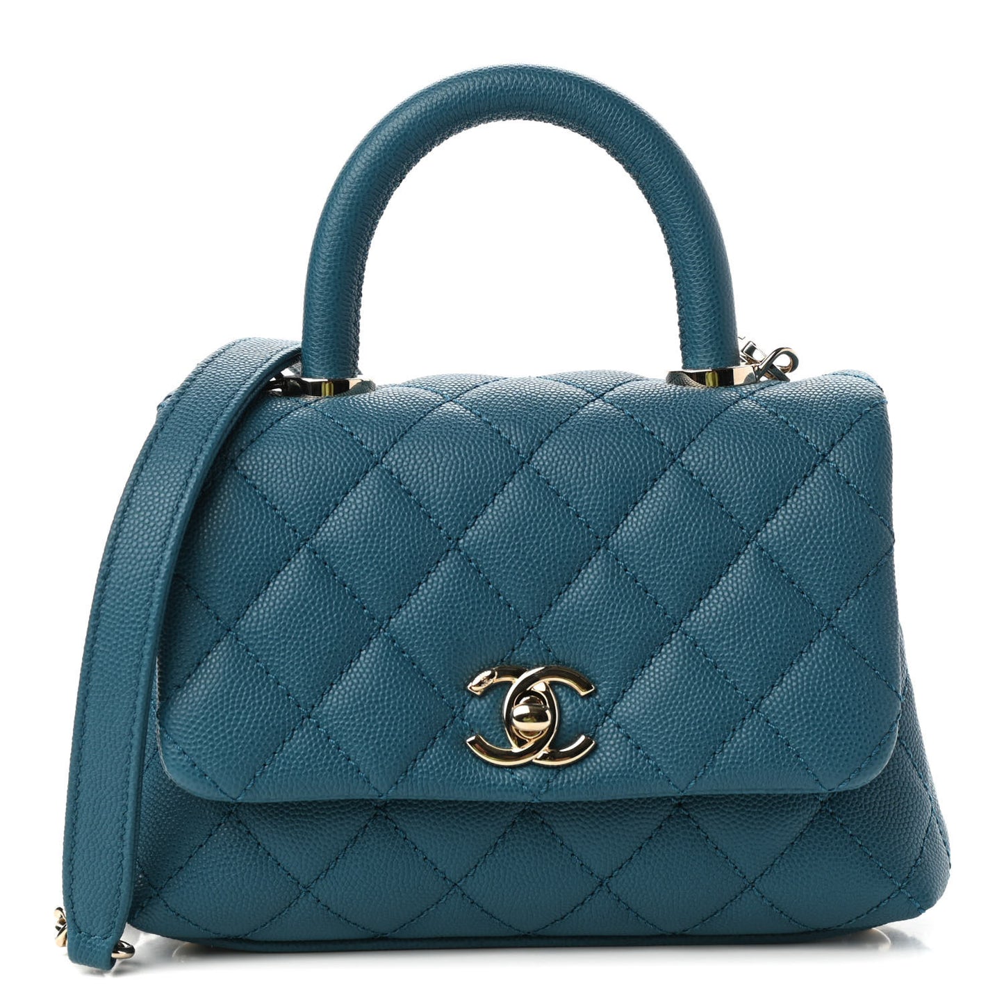 Caviar Quilted Extra Mini Coco Handle Flap Dark Turquoise