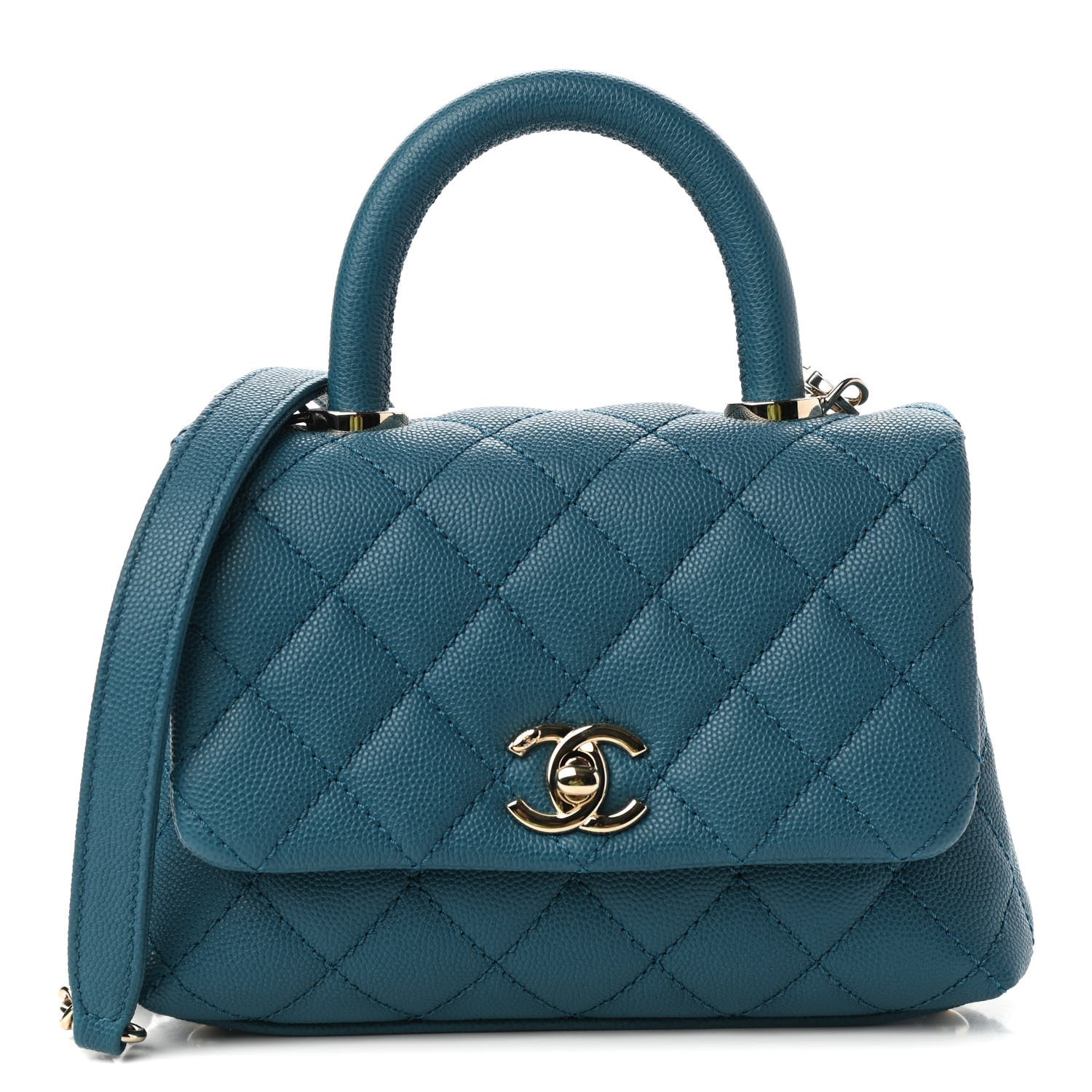 Chanel Caviar Quilted Extra Mini Coco Handle Flap Dark Turquoise 1 of 11