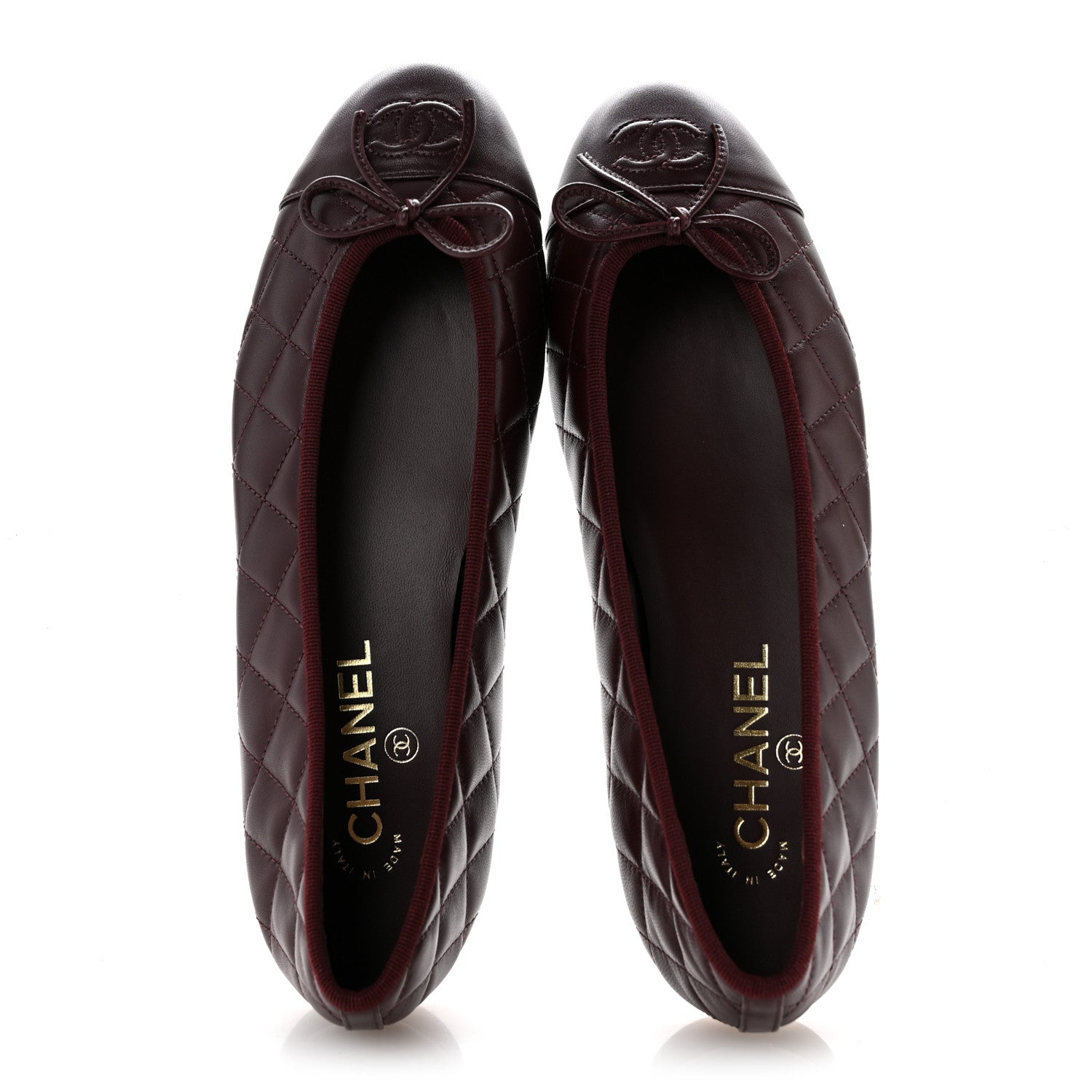 Chanel Lambskin Quilted CC Cap Toe Ballerina Flats 40 Dark Burgundy 2 of 10