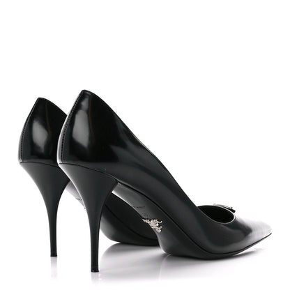 Prada Spazzolato Metal Triangle Logo Pointed Toe 85mm Pumps 39 Black 4 of 8
