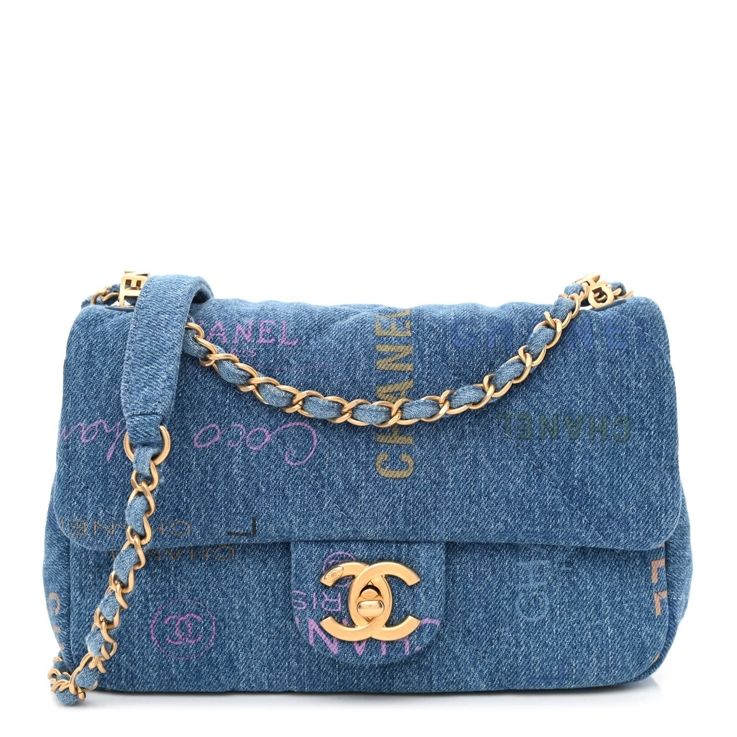 Denim Quilted Mini Denim Mood Rectangular Flap Blue Multicolor