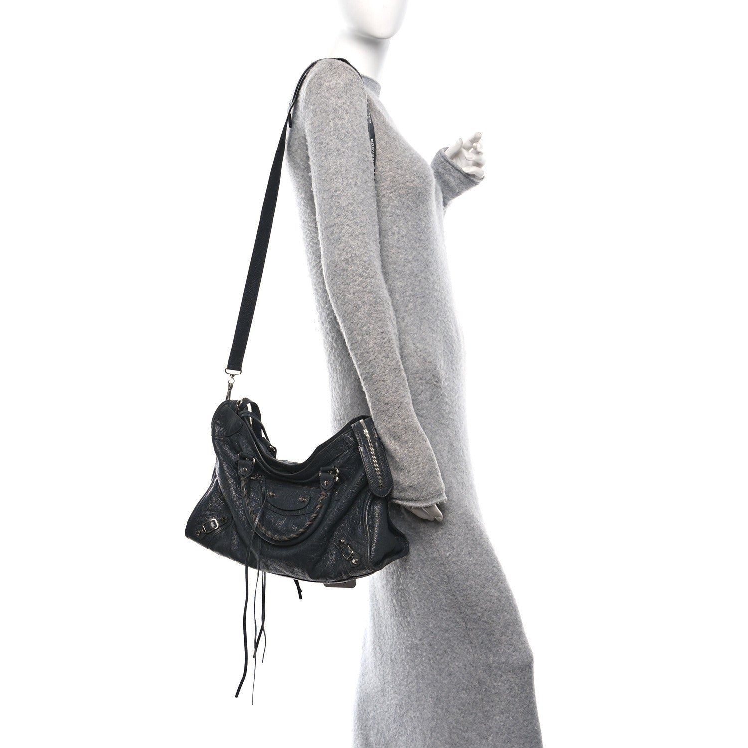 Balenciaga Agneau Classic Silver Hardware City Logo Strap Gris Fossile White 2 of 12