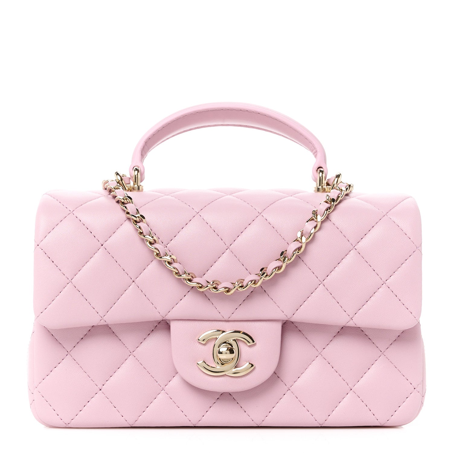 Chanel Lambskin Quilted Mini Top Handle Rectangular Flap Pink 1 of 12