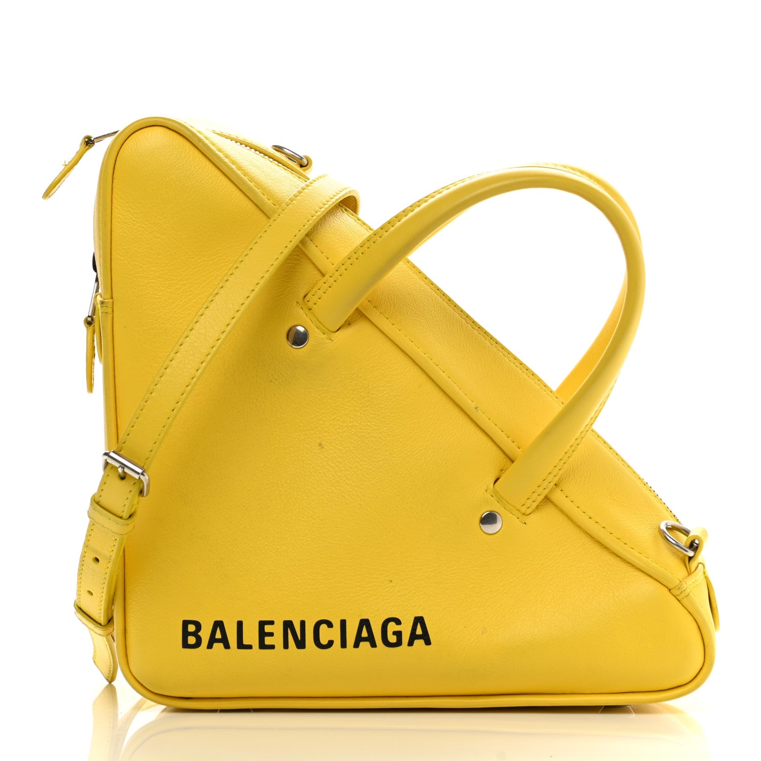 Balenciaga Shiny Day Calfskin Logo S Triangle Duffle Jaune Black 2 of 25