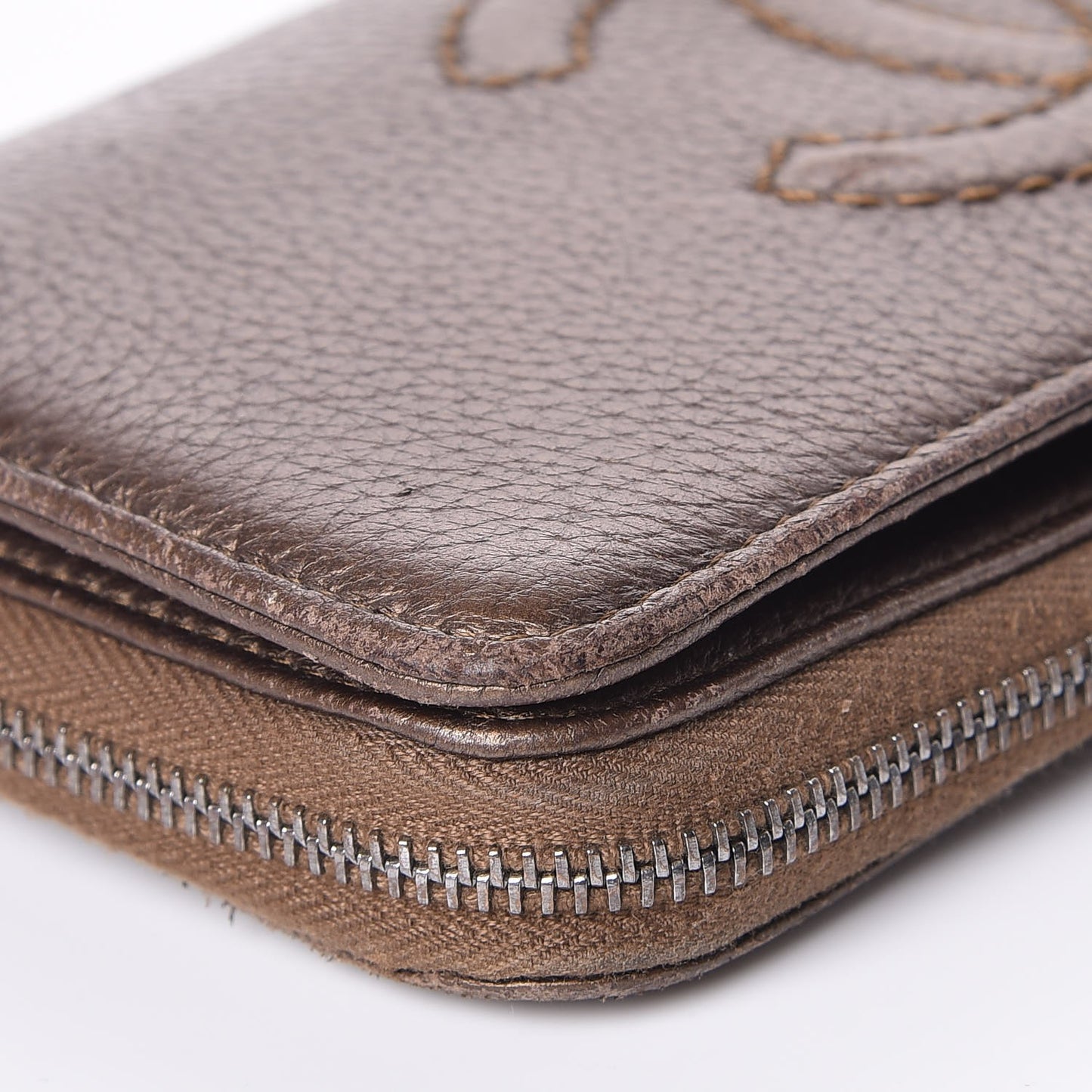Metallic Calfskin Large Timeless Zip Around Wallet Brown