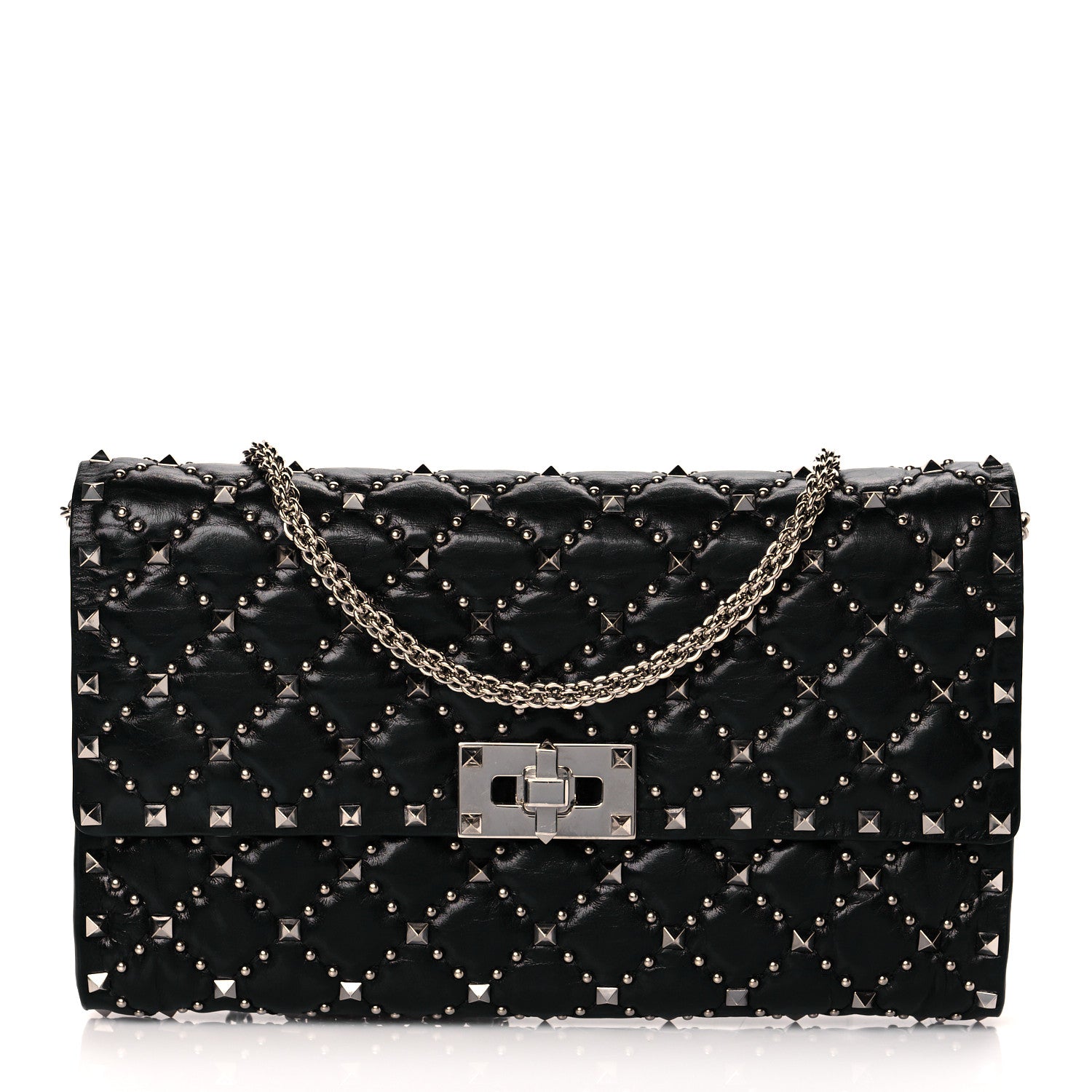 Valentino Garavani Lambskin Rockstud Spike Wallet on Chain Black 1 of 10